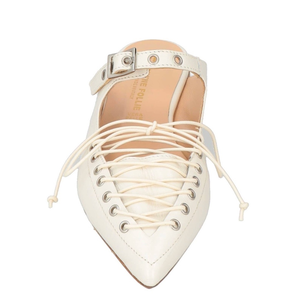 Women's Ivory Lace-Up Pointed Toe Flat with Ankle Strap